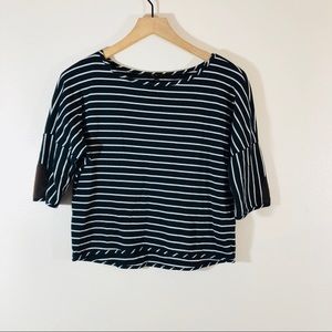 Monteau faux suede patch crop striped top